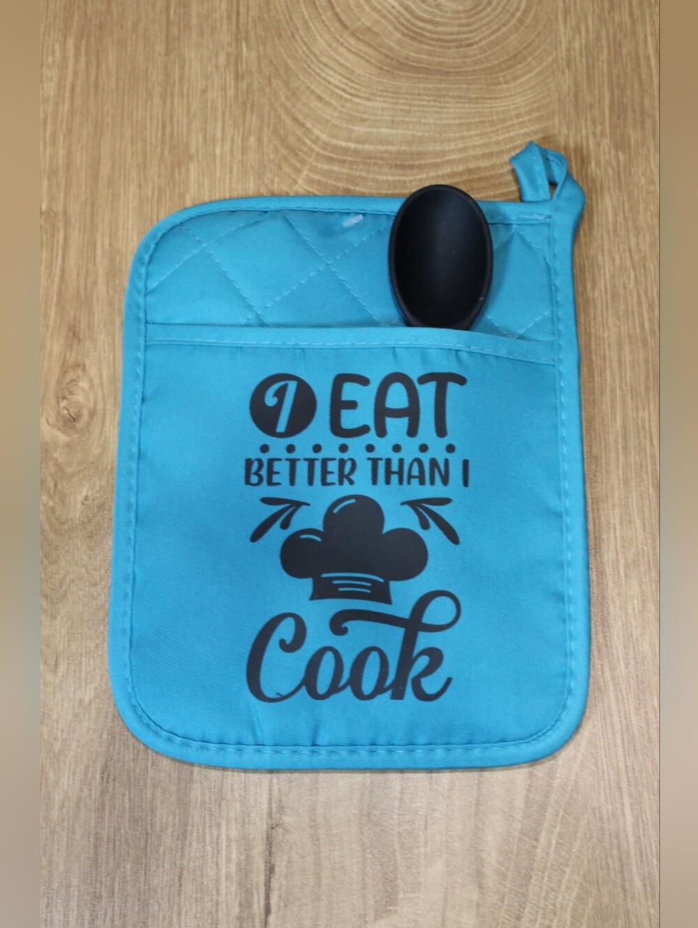 Handmade Teal Kitchen Potholder With Silicone Spoon